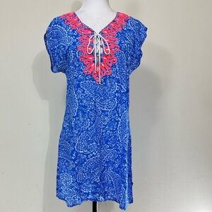 NWOT Nautica Rayon Blue Embroidery Front Cap Sleeve Semi Fit Dress Tunic Top S/M